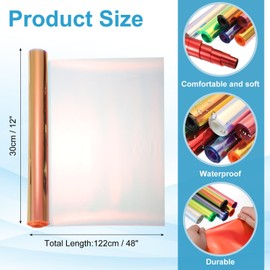 sourcing map Holographic Clear PVC Vinyl Film Holographic PVC Fabric Waterproof Dichroic Film 12 x 48 Inch for Handbags Bows Earrings DIY Craft,Laser Light Orange
