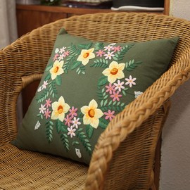 Colcolo DIY Embroidery Pillow Covers Kit Pillow Case Kit Cushion Cover Semi-Finished Stitch Set for Living Room Sewing Supplies Adults Beginners Gift, Green