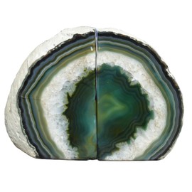 Nature's Decorations Green Agate Bookends – A+ Grade Geode Heavy Duty Decorative Stone Crystal for Shelves & Bookcases, Natural Polished Bookshelf Decor, 1 Pair 4-6Lbs