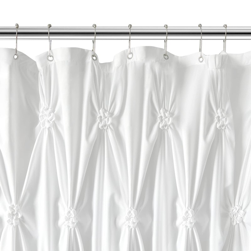 Seasonwood Modern Farmhouse Shower Curtain White Fabric Shower Curtain for