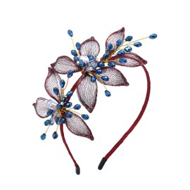 IYOU Women Wedding Headband Red Floral Headpiece Sparkly Rhinestone Bridal Hair Accessories for Bride Bridesmaid Guest