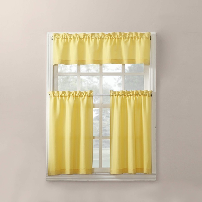 No. 918 Martine Microfiber Kitchen Curtains Set, Semi-Transparent with Rod