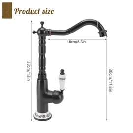 Antique Kitchen Faucet Gold All Copper European Antique Hot Cold Mixed 360° Rotating Kitchen Bathroom Sink Faucet with Ceramic Valve Single Handle(11.8 x 6.3 x 9.1in)(Black)