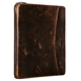 STILORD 'Dexter' Document Case A4 Leather Work Folder Vintage Document Folder DIN A4 Conference Folder Writing Case for 13.3 Inch MacBooks, Sepia - Brown, briefcase