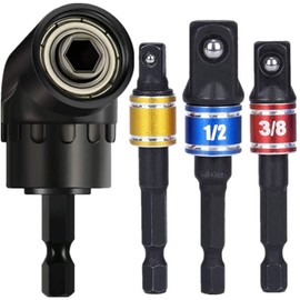 JUTOSU Socket Adapter Set, Insertion Angle, 0.25 (1/4), 9.5 (3/8), 12.7 (1/2) mm, 3 + Socket Adapter, L-Shaped, Right Angle, 105 Degree, 1/4 Inch Drive, Hex Extension Screwdriver Socket Socket Adapter Angle Driver, Drill Bit, Angle Extension, Drill Bit A