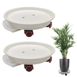 QYQRQF 2pcs Plant Caddy with Wheels, 13.4" Plant Stand Heavy Duty Plant Dolly with Water Container Loading Capacity 110 lbs, White