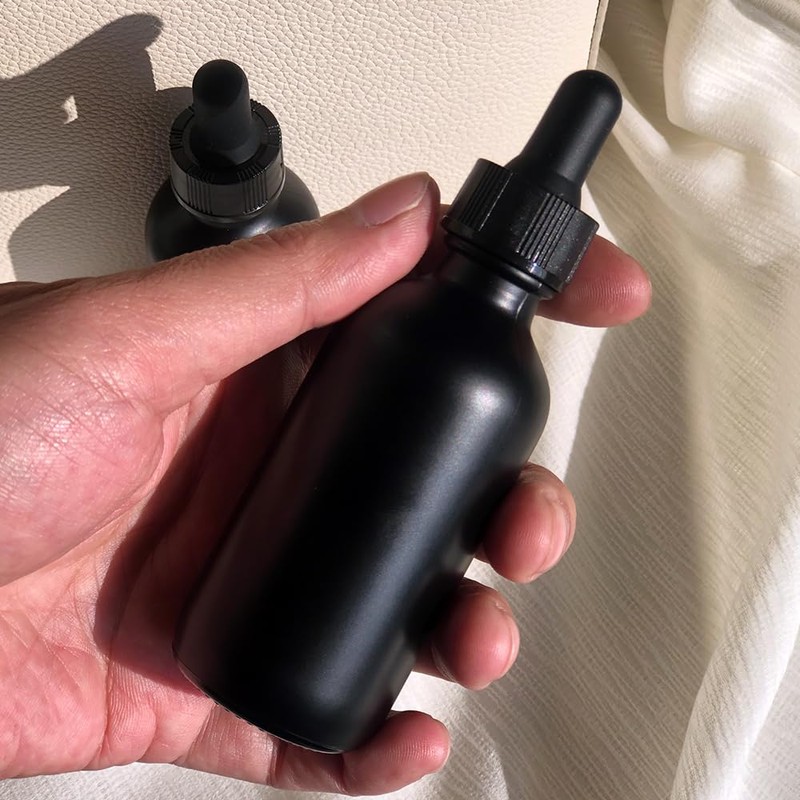 seafulee 60ml Black Coated Glass Bottle with Glass Eye Dropper,