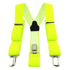 TigerTie Unisex Braces in Y-Shape with 3 Extra Strong Clips - Colour into Monochrome – High-Quality Workmanship – Width 35 mm - neon yellow