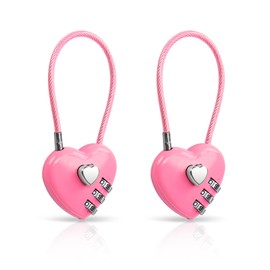2 Pack Combination Lock, 3 Digit Heart Shaped Padlock for School Gym Locker, TSA Approved Cable Luggage Locks, Sports Locker Lock, Luggage,Fence,Backpack,Valentine Gift (Rose Red)