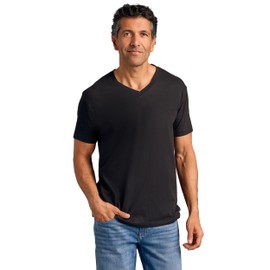 True Classic Mens V Neck T Shirts – Soft, Fitted Undershirts for Men Pack – Mens Undershirts – Cotton Blend, Tag-Free, Pack of 1, Black, M