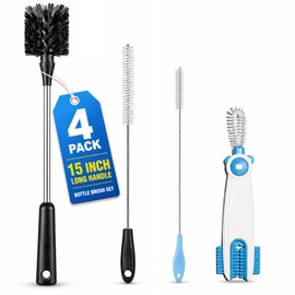 ZAWOW 4-in-1 Bottle Brush Set, 15" Long Handle, Straw & Lid Cleaner