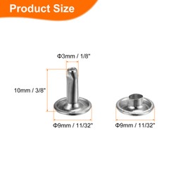 HARFINGTON 60 Sets Double Cap Leather Rivets, 9x10mm Round Cap Tubular Metal Studs Leather Crafting Rivets for Fabric Belt Pet Collar Boot Bag Repair and Decoration, Silver