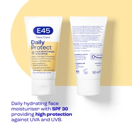 E45 SPF 30 Face Moisturiser - Hydrating Daily Cream with UVA/UVB Protection for Dry, Sensitive & Eczema-Prone Skin - 50 ml
