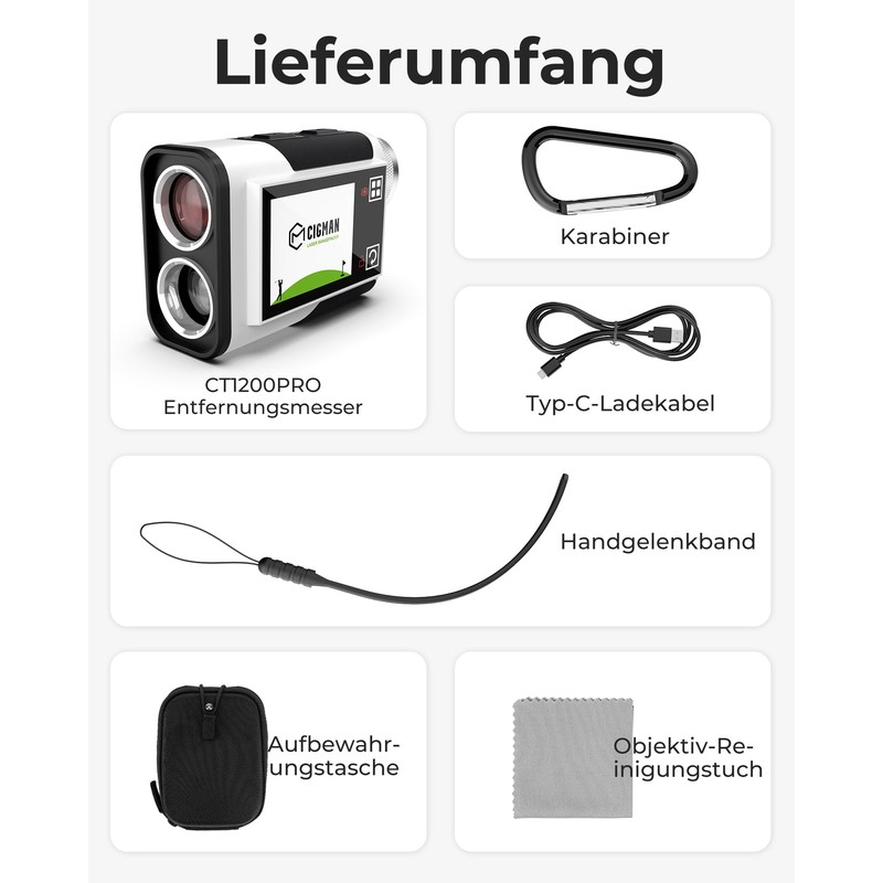 CIGMAN 1312Y Laser Golf Rangefinder with Side Touch Screen, Tilt