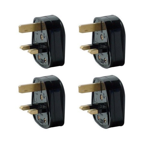 Pack of 4 UK 3 Pin 13A Fused Mains Plugs