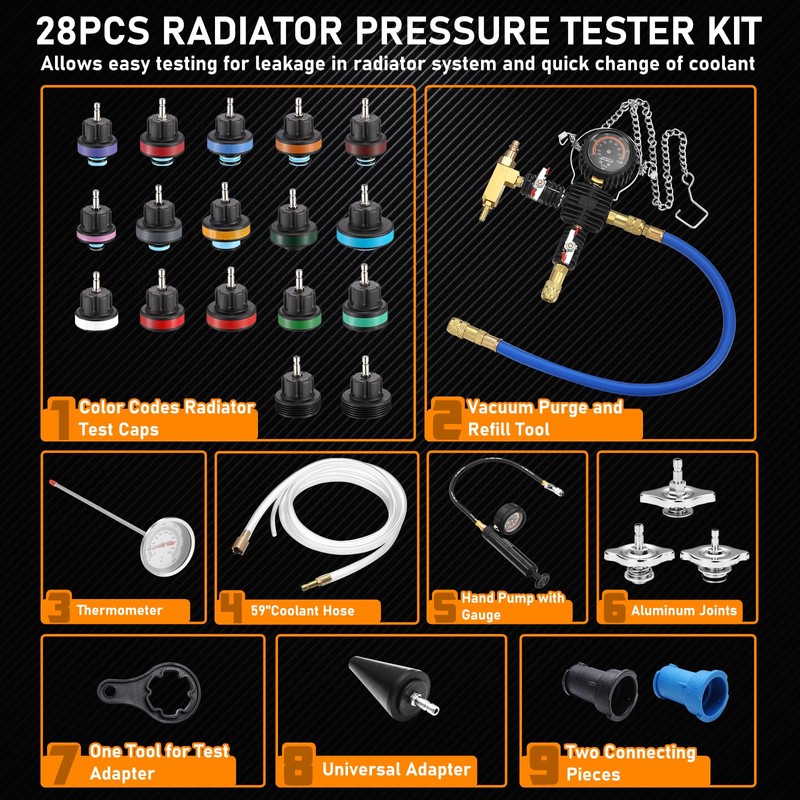 FOUR UNCLES Radiator & Coolant Pressure Tester and Vacuum Refill