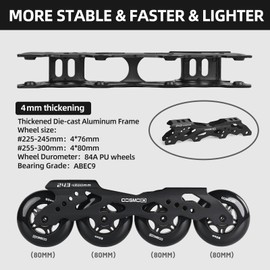 COSMOID TC Inline Skates for Adults & Teens – Professional Roller Blades for Men & Women, Fitness & Recreation Skates, Black, Size 4-13