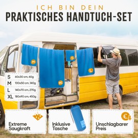 Backpacker's Journey Microfibre Towels in S, M, L, XL; Travel Towel Set, Lightweight, Quick-drying, Absorbent and Anti-bacterial, blue