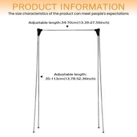 WIYETY Portable Clothes Rack, Foldable Telescopic Clothes Airer, 34-70 cm, Portable Extendable Clothes Rail, Telescopic Folding Clothes Hanger Made of Stainless Steel for Travel, Camping, Laundry