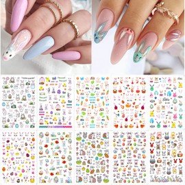 10Pcs Easter Nail Art Stickers 3D Cute Bunny Nail Stickers Easter Nail Art Accessories Self Adhesive Easter Egg Chick Carrot Rabbit Nail Decals for Women Girls Kids Spring Manicure Nail Decoration