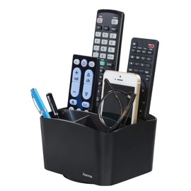 Hama Fernbedienungshalter 360° drehbar (Fernbedienung Halterung mit 5 Fächern, Aufbewahrung für Fernbedienung, Handy, Brille, Stifte, geeigneter Organizer für Büro, Schreibtisch, Kosmetik uvm) Schwarz