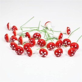 Wohlstand 60 Pieces Mini Red Mushroom Garden Spotted Garden Mushroom Flower Pot Mushroom Miniature Flower Pots for Garden Decoration and Yard Decoration