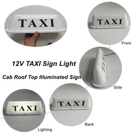 12V TAXI Sign Light for Car,3-Meter Connecting Line TAXI Cab Roof Top Illuminated Sign,Waterproof TAXI Sign Light with Magnetic Base.White Light and White Shell TAXI Light