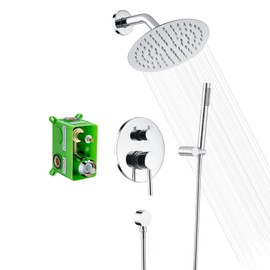SUMERAIN Rain Shower System, Wall Mounted Bathroom Shower Faucet Set with 8" Shower Head and Brass Hand Shower, Rough in Valve Included