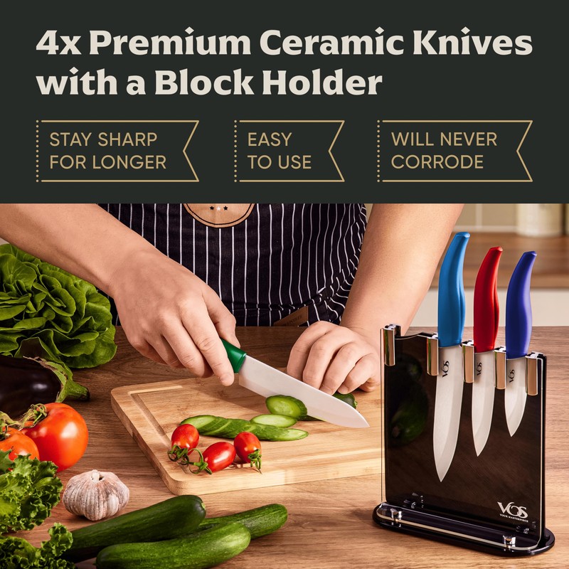 Vos Ceramic Knife Set with Block, Ceramic Knives Set For