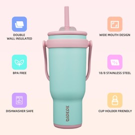 BJPKPK 40 OZ Insulated Travel Tumbler with Handle and Straw, Stainless Steel Water Bottle, Double Wall Vacuum Insulated Mug, for Work, Car, Travel, Guava