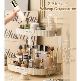 VNIMTI Cosmetic Organiser 2 Levels, Make Up Organiser, Dressing Table Organiser, Bathroom Storage Organisation, Women (Beige-2 Levels)