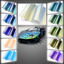 Free Tool Kit 12"x60" (1FTx5FT) Chameleon Gloss Metallic Diamond Black Gold Automotive Car Vinyl Wrap Self Adhesive Sticker Decal Film Sheet with Bubble Free Air Release Technology