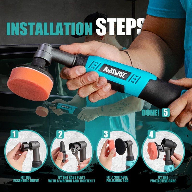 AUTIWOZ Cordless Mini Polisher, Micro Scratch Remover Buffer Polisher, 1/2/3