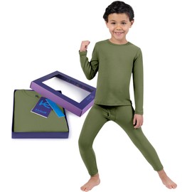 Thermal Underwear for Kids Thermals Top and Bottom Set Boys Thermal Set Kids Long Underwear Base Layer Pajamas (Green - 5T)
