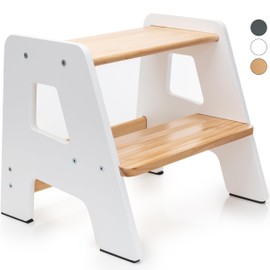 Wooden Step Stools for Kids - Sturdy, Non-Slip, Non-Tip Toddler Step Stool for Bathroom Sink for Your Little Girl or Boy - White