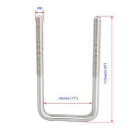 Aoje-Link Square U Bolt 1.77"(45mm) Inner Width M8 Thread 304 Stainless Steel Silver with Plates Nuts Flat Washers, 2Pcs