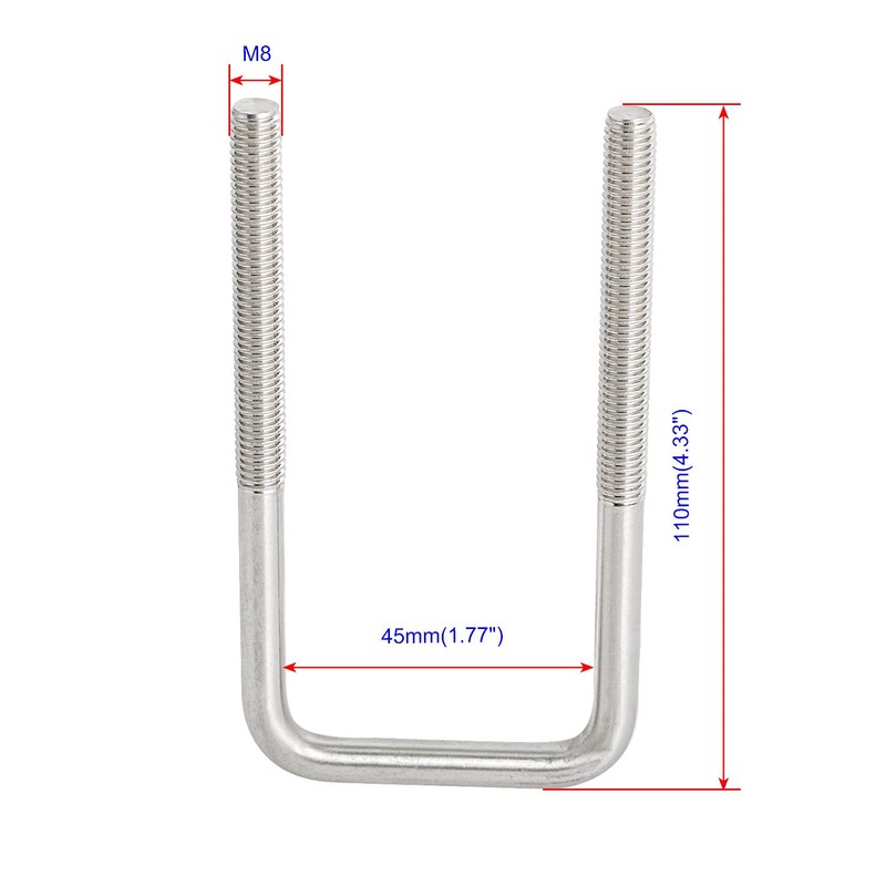 Aoje-Link Square U Bolt 1.77"(45mm) Inner Width M8 Thread 304