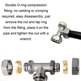 AXILYZE 2 PCS 3/4-inch Tee Air Line Fittings for 3/4-Inch Air Line Compatible with Shop Air Line Kit 3/4 inch,Brass-Nickel Plated, Air Line Fittings for Shop Garage Compressed Air Line System