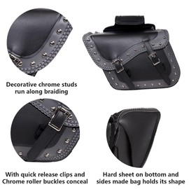GARGOYLE BELLS Motorcycle Saddle Bags Studded PVC Motorcycle Luggage Bag with Gun Holsters For Softails Sportsters and Choppers Waterproof Tool Bags For Motorcycle (Black PVC, 14" x 6" x 10.5")