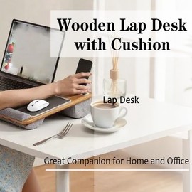 Ayedvan Wooden Lap Desk with Cushion,Work from Home Solution, Lightweight, Fits up to 17 inches Laptop,Lightweight Stand with Soft Wrist Pad,Laptop Pad for Couch