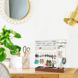 Optyuwah Jewellery Holder Jewellery Organiser, Earring Stand Earring Organiser Earring Holder, Jewellery Display Stand for Earring, Ear Stud, Ring, Necklace, Women Girl Gift, White