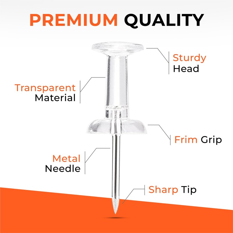 Janrax Pack of 100 Clear Push Pins Transparent Cork Board