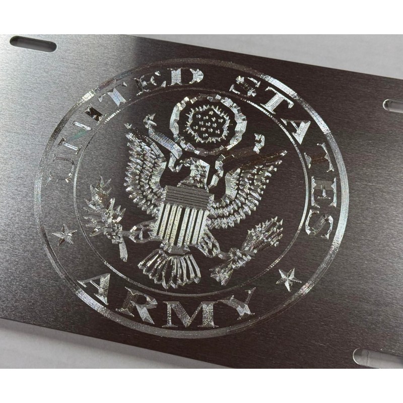 Silver on Silver Engraved US Army Military Car Tag Diamond