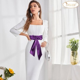 JasGood Women's Sash Dress Belt for Wedding Party Long Sash Bridal Belt for Special Occasions, 11 bright purple