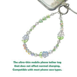 NUANJUYU Phone Charm Colorful Crystal Pearl Beaded Chain Bracelet with Tether Tab - Elegant Rhinestone Pearl Safety Strap for Anti Loss, Purse Keys Wallet for Women