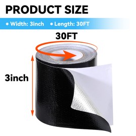 Tarpware RV Awning Repair Tape: 3" x 30FT Black Fabric Heavy Duty Waterproof Patch Kit for Sail Tent Boat Cover Outdoor Repair