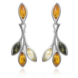 Multicolor Amber Sterling Silver Leaf Stud Earrings