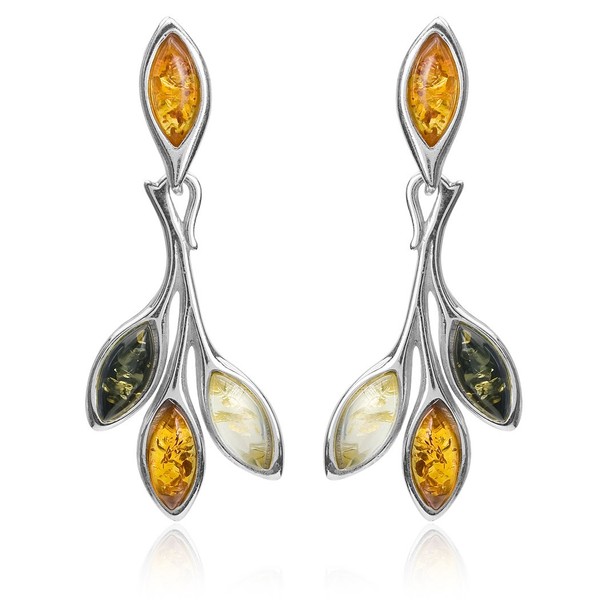 Multicolor Amber Sterling Silver Leaf Stud Earrings
