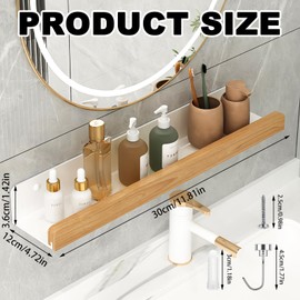 DEANKEJI Bathroom Wall Shelf, 30 cm Bathroom Shelf Wall, Carbon Steel Shower Gel Holder with Magnetic Hooks for Bedroom, Kitchen, Bathroom, Living Room