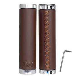 GORIX (GX-500-LXS) Bicycle Leather Grip Leather Grip Brown (GX-500-LXS) Antique Grip, Stylish, Classic Retro, Grip Replacement, Double Lock On, Screw Fixed, Cross Bike, Mini Velo Brown
